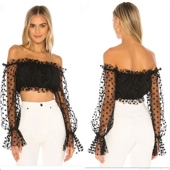 MAJORELLE Baby Bye Bye Top Black Polka Dot Sheer Party Cocktail